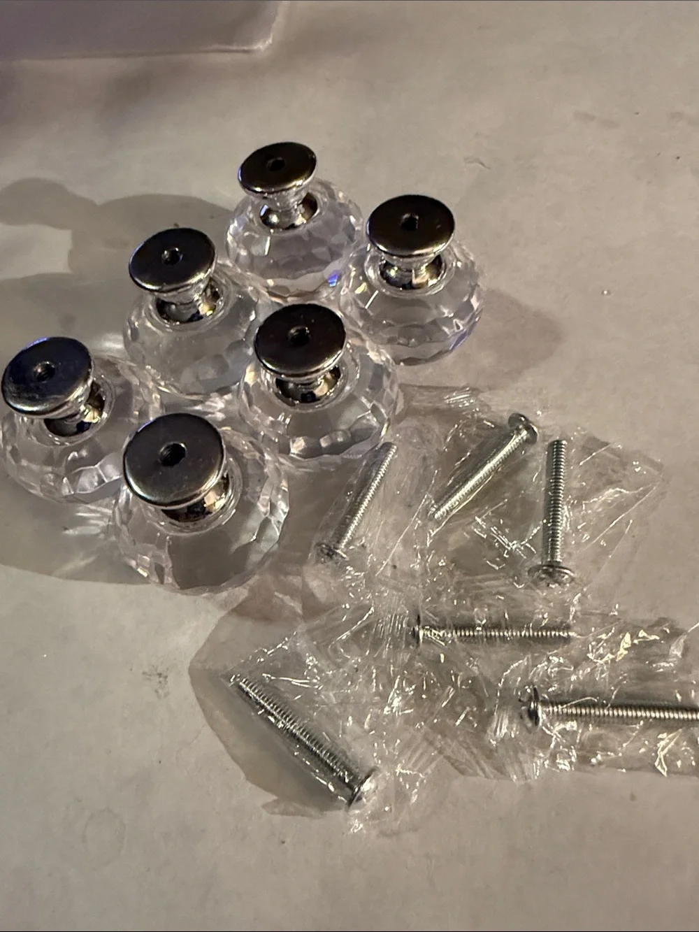 Crystal like Resin Cabinet or Drawer Knobs #3 with Silver Tops - Clear